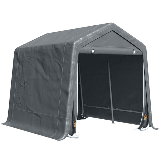 9.2' x 7.9' Garden Storage Tent, Heavy Duty Bike Shed, Patio Storage Shelter w/ Metal Frame and Double Zipper Doors, Dark Grey at Gallery Canada