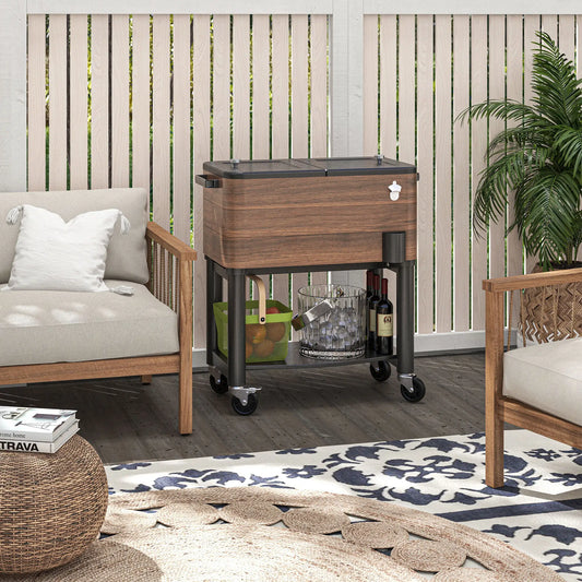 60qt Patio Cooler, Portable Outdoor Cooler with Wheels, Brown Cooler Boxes Brown, Black at Gallery Canada