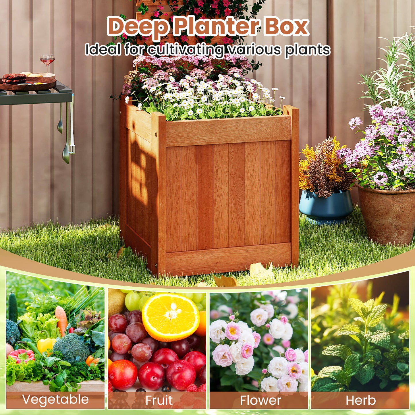 Outdoor Wooden Raised Garden Bed With Trellis, Natural Raised Garden Beds at Gallery Canada