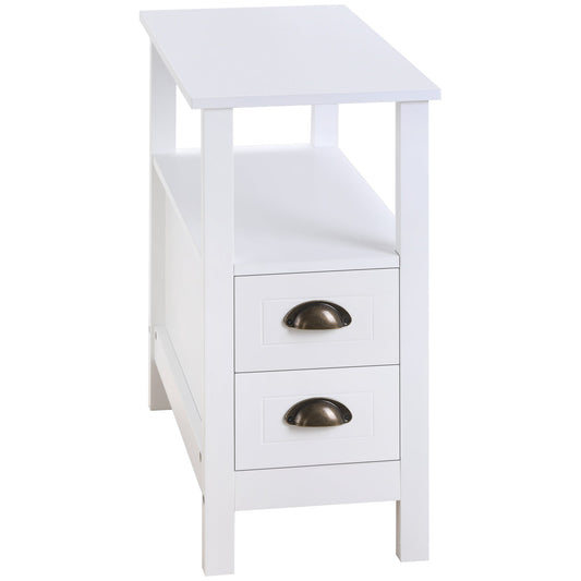Slim End Table with 2 Drawers and Storage Shelf, Sofa Side Table for Living Room, Narrow Nightstand, White at Gallery Canada