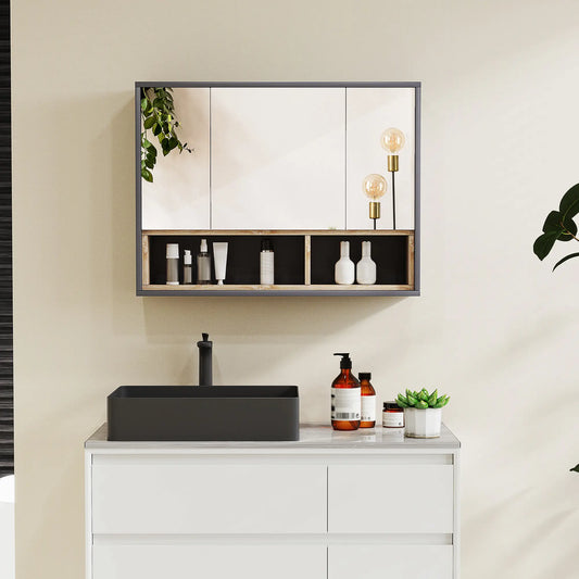 Wall Mounted Medicine Cabinet with Mirror, Shelves, Grey Mirror Medicine Cabinets Grey at Gallery Canada