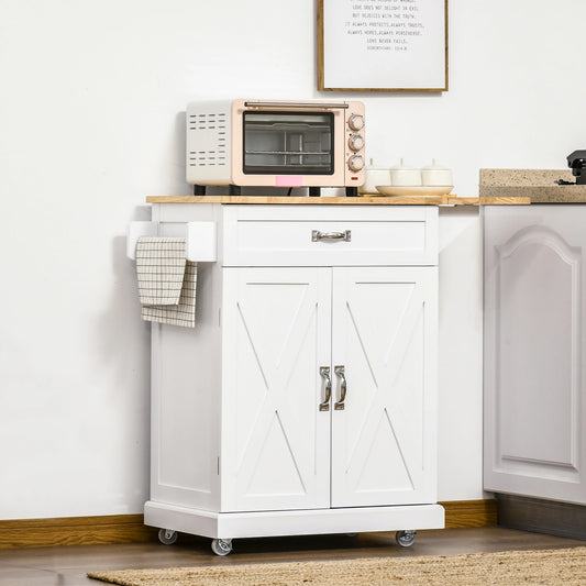 Foldable Kitchen Island with Storage Drawer, Farmhouse Style Rolling Utility Cart, Coffee Bar Cabinet on Wheels with Drop-Leaf Wood Top, White Kitchen Islands & Kitchen Carts White at Gallery Canada
