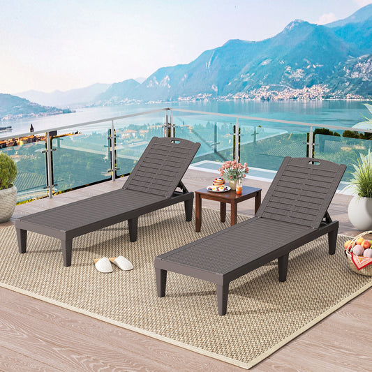 Outdoor PP Chaise Lounge Chairs Set of 2 with 4-Position Adjustable Backrests, Coffee Outdoor Chaise Lounges Coffee at Gallery Canada