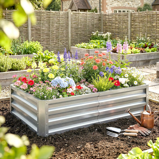 Galvanized Raised Garden Bed, Outdoor Planter Box, 4' x 2' x 1', Silver Raised Garden Beds Silver at Gallery Canada