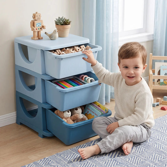 3 Tier Toy Organizer, 3 Plastic Drawers, Blue Baby & Kids Storage Blue at Gallery Canada