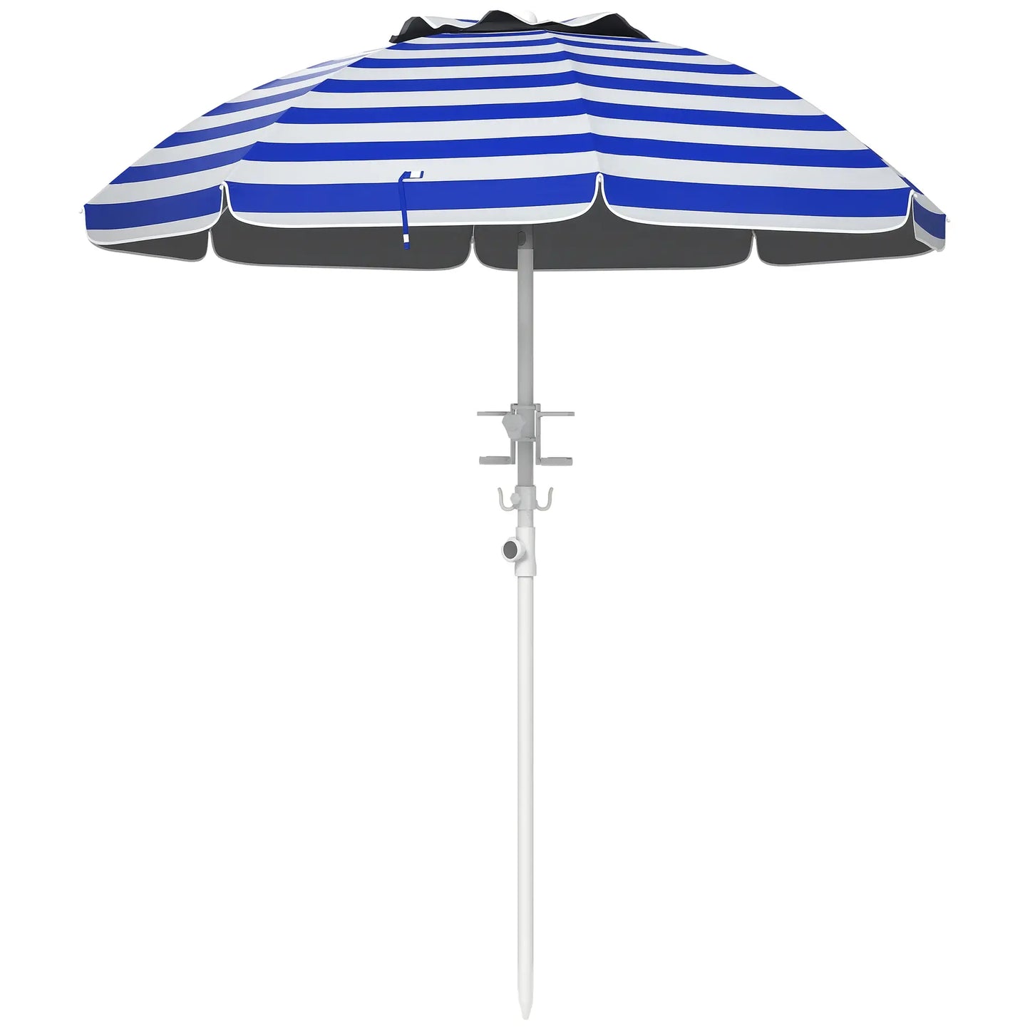 5.7' Travel Beach Umbrella, Adjustable Height, Blue and White