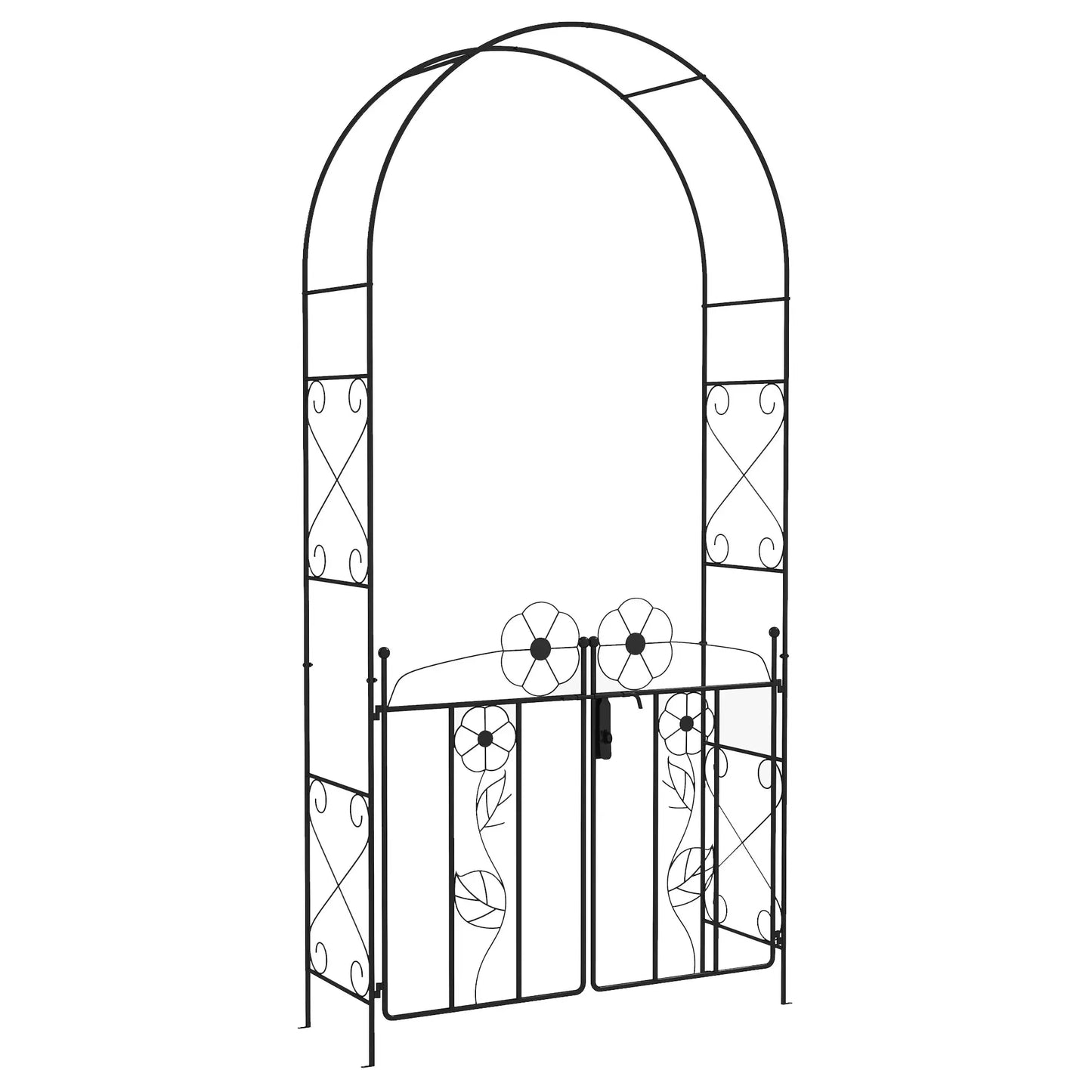 7.5FT Metal Garden Arbour, Double Gate, Arch Trellis, Black Garden Arches at Gallery Canada