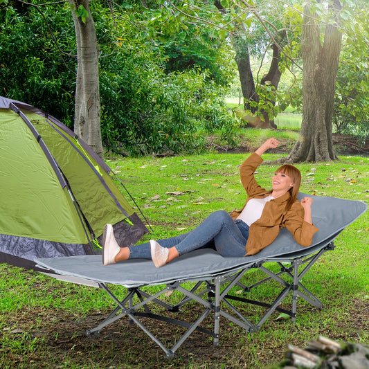 Folding Camping Cot With Mattress, Double Layer Oxford, Heavy Duty, Dark Grey Camping Cots Dark Grey at Gallery Canada