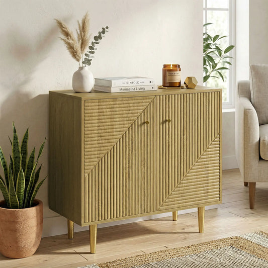 Oak Sideboard With Adjustable Shelf, 2 Doors, Gold Steel Legs, Gold Storage Cabinets Oak, Gold at Gallery Canada