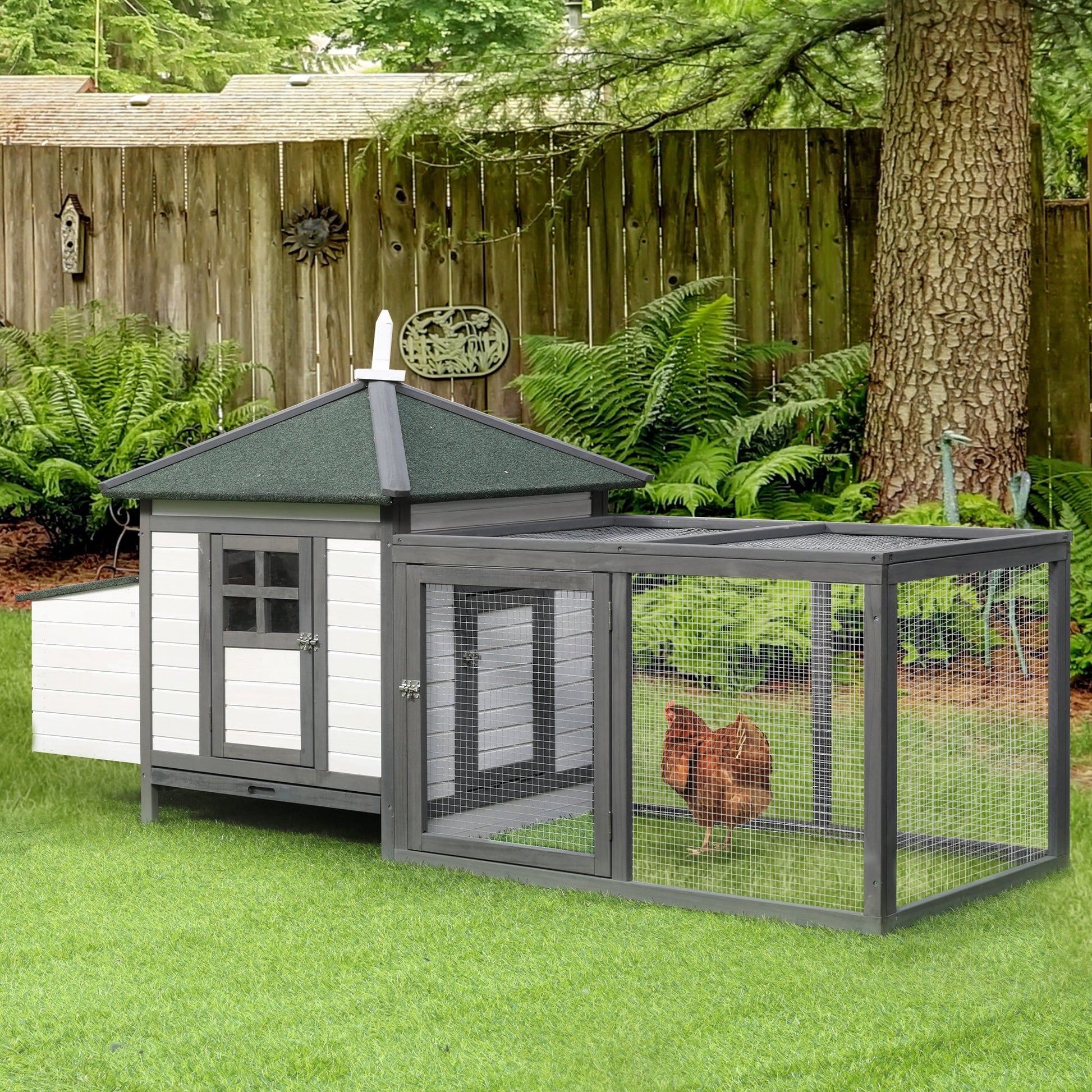 77" Chicken Coop Hen House Rabbit Hutch Poultry Cage Pen Outdoor Backyard with Nesting Box Run White and Dark gray at Gallery Canada