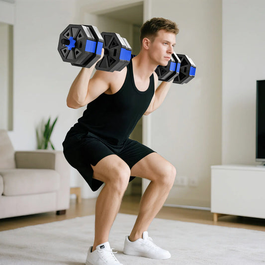 4-in-1 Adjustable Dumbbell Set, Kettlebell, Barbell, Dumbbell, 44lbs, Blue Dumbbells & Barbells Blue at Gallery Canada