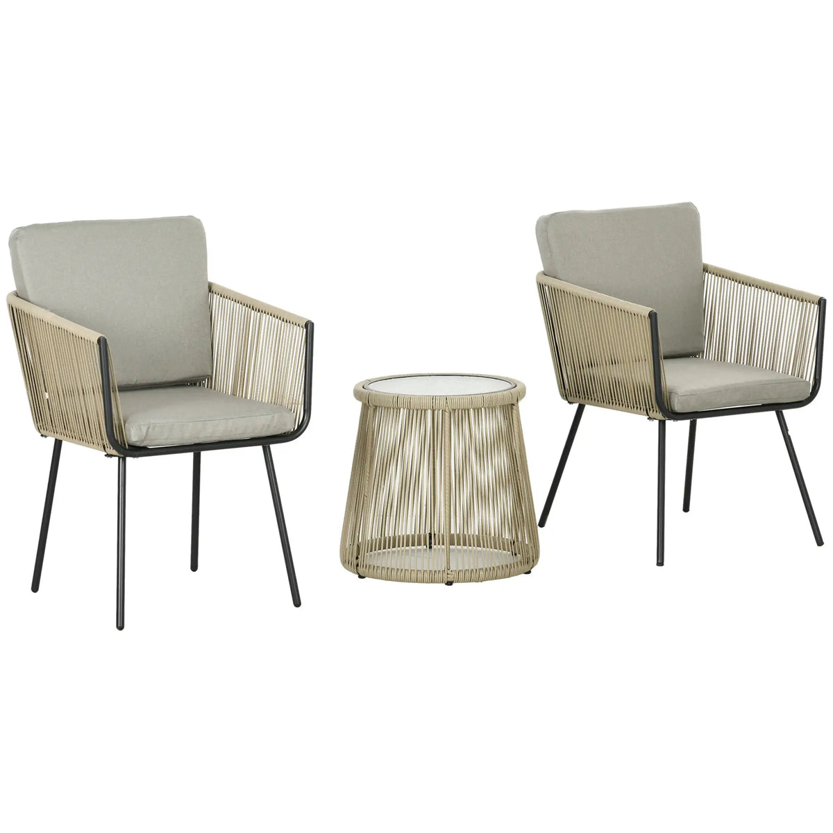 Outsunny 3 Piece Wicker Bistro Set, Light Grey Bistro Sets at Gallery Canada