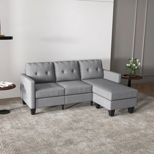 L-Shaped Sofa, 3 Seater with Ottoman, Thick Padded Cushion, Light Grey 3-Seater Sofas Light Grey at Gallery Canada