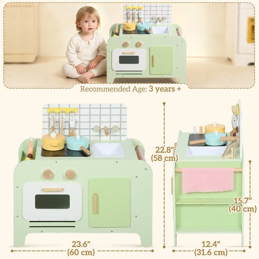 Kids Kitchen Playset, 15 Accessories, Microwave, Cabinets, Ages 3+, Green Play Kitchen Green, White at Gallery Canada