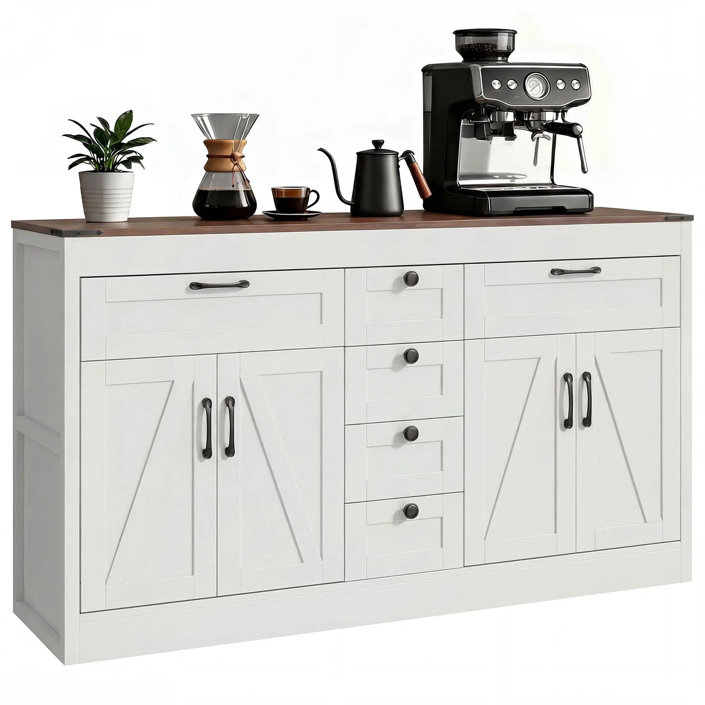 55" Sideboard Buffet Cabinet, Farmhouse Kitchen With Barn Doors, White Bar Cabinets at Gallery Canada
