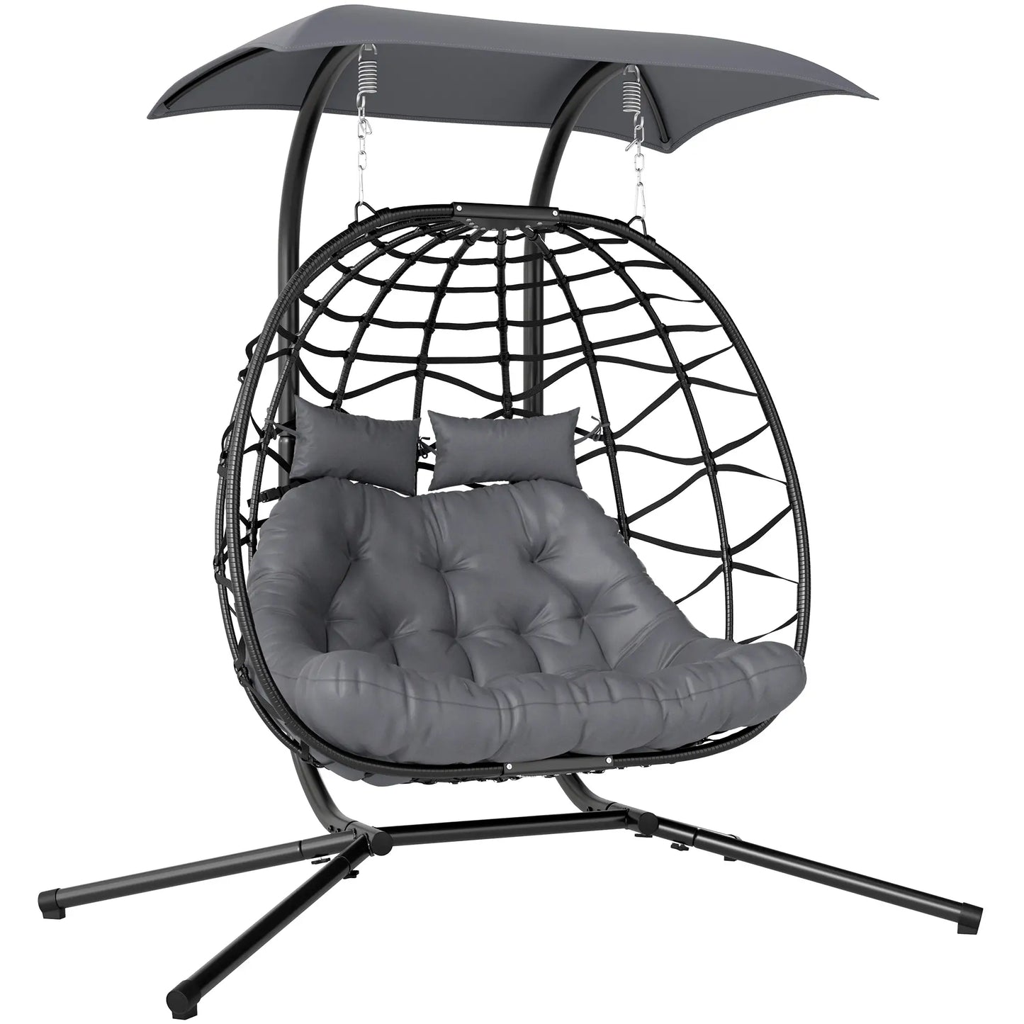 Double Wicker Egg Swing Chair, Foldable with Stand, Black Patio Swings with Stand at Gallery Canada