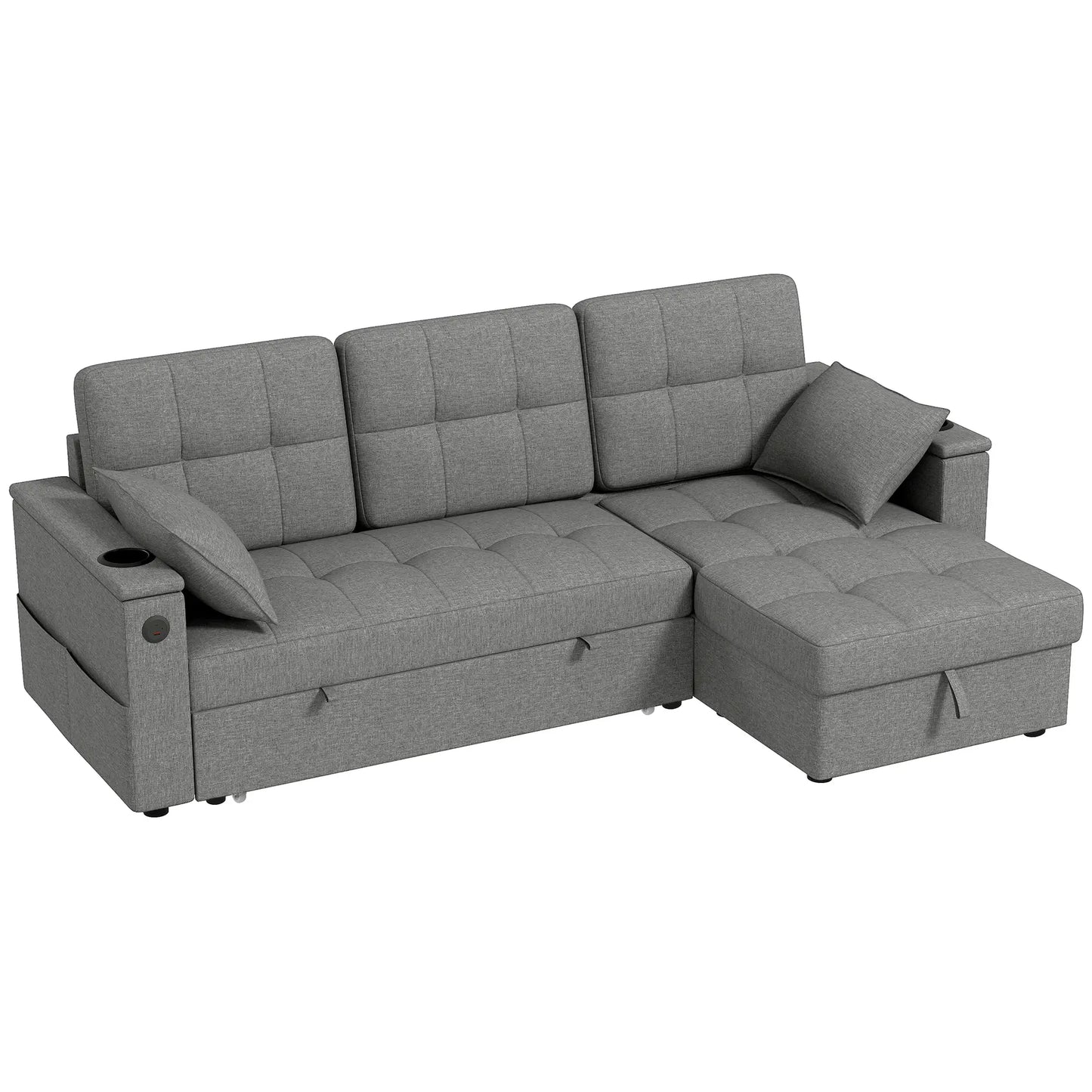 Convertible Sectional Sofa Bed, Pull Out Sleeper with USB, Chaise Storage, Grey Sofas & Reclining Chairs at Gallery Canada