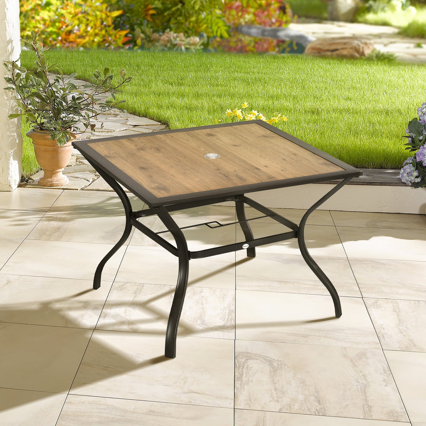 Garden Outdoor Dining Table for 4, Square Patio Table with PC Board Tabletop for Backyard, Poolside, Mixed Brown at Gallery Canada