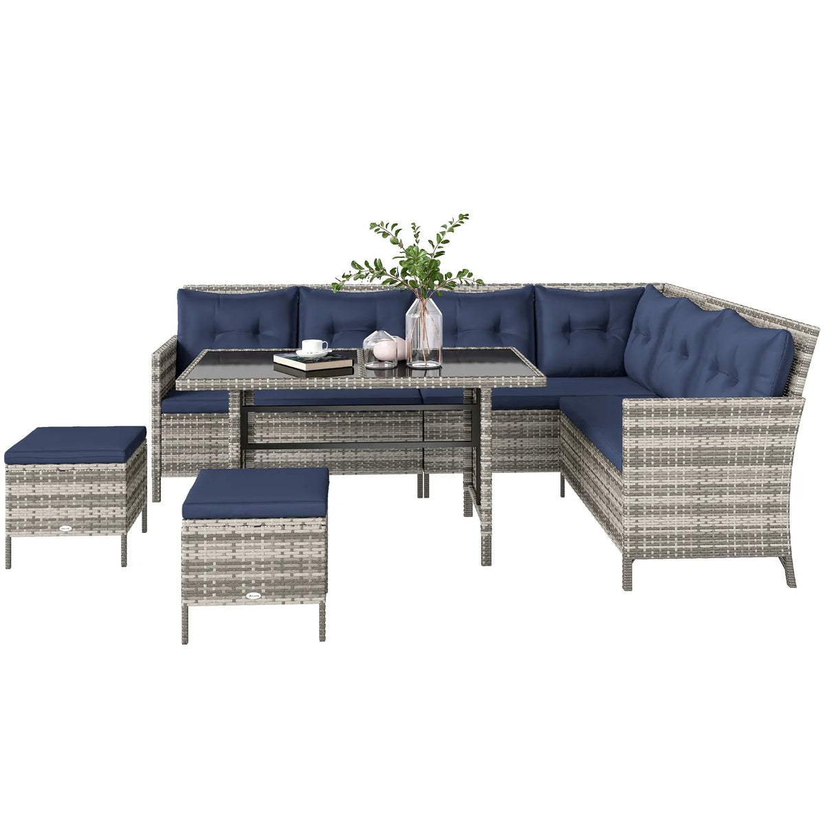 6pc Outdoor Rattan Sofa Set W/ Dining Table, Deep Blue Patio Furniture Sets at Gallery Canada