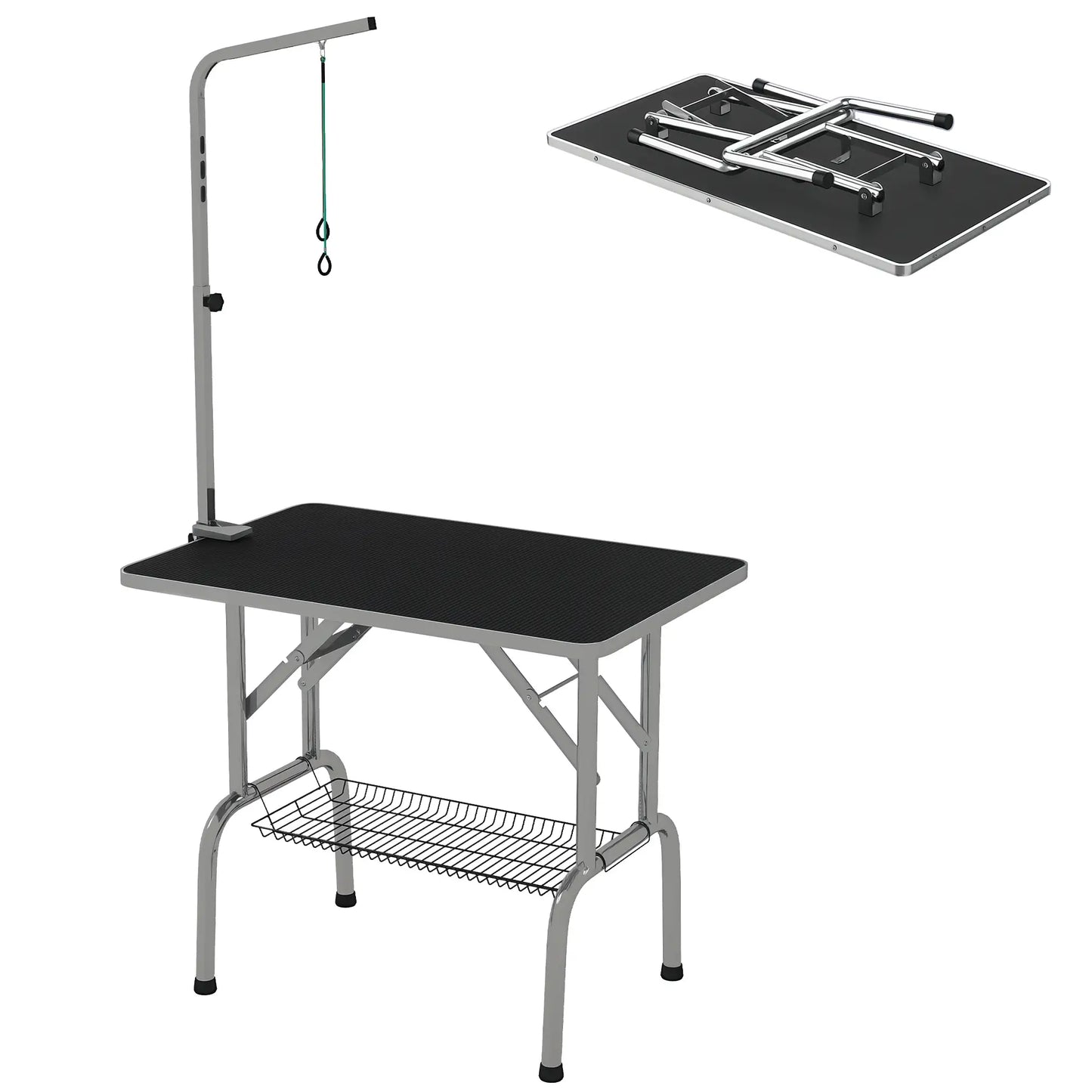Foldable Dog Grooming Table, Height Adjustable Arm, Storage Shelf, Black Dog Grooming Tables at Gallery Canada