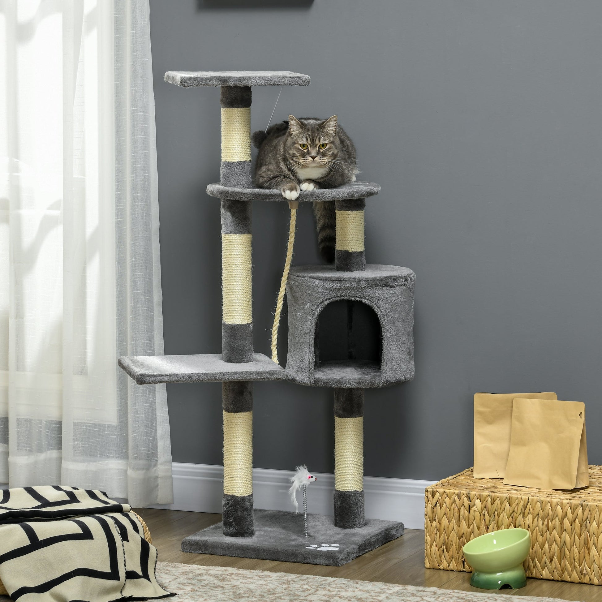 44Inch Scratching Cat Tree Multi Level Activity Center Kitty Condo Furniture Post Grey at Gallery Canada