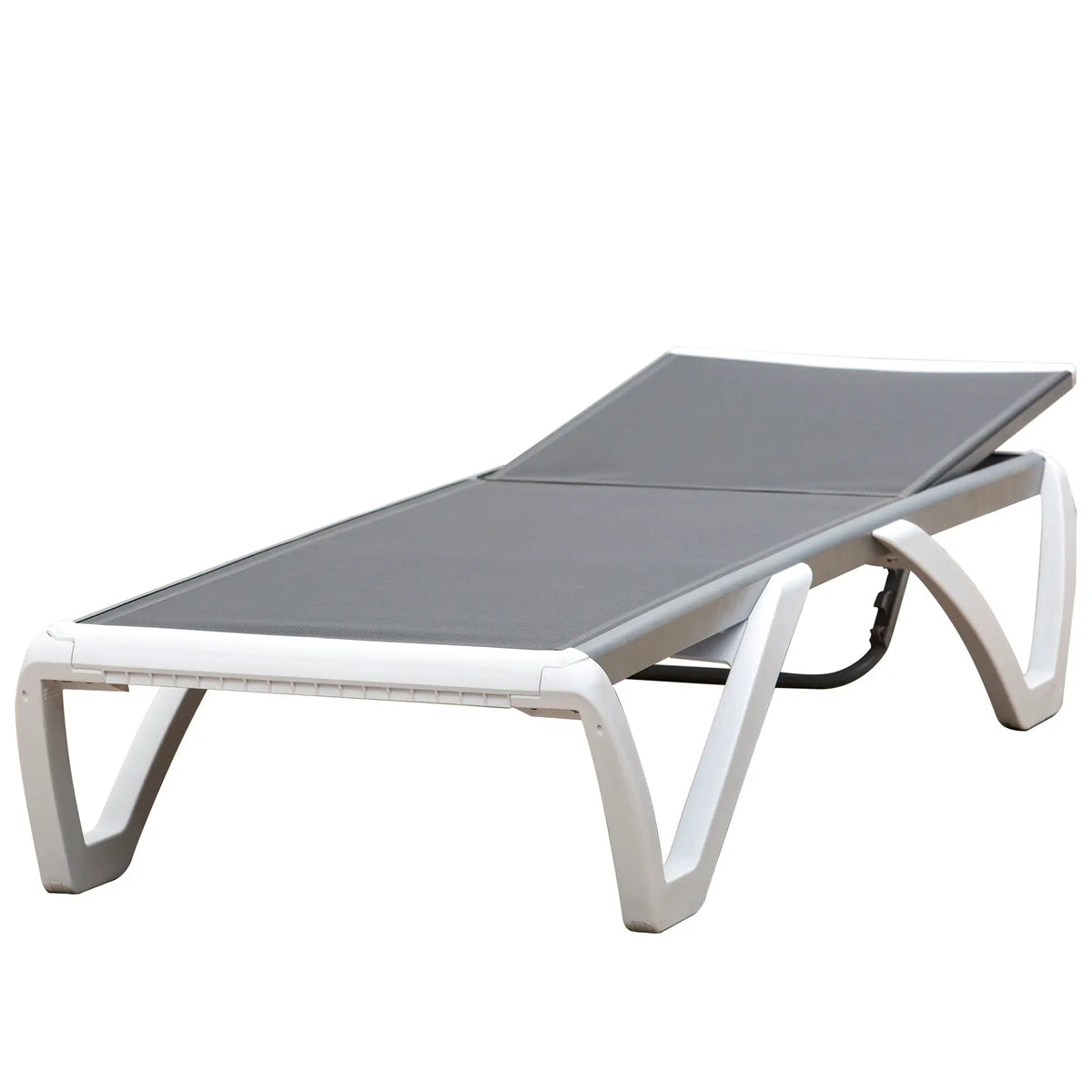 Chaise longue extérieure, chaise de bronzage en aluminium, 5 niveaux réglables, gris