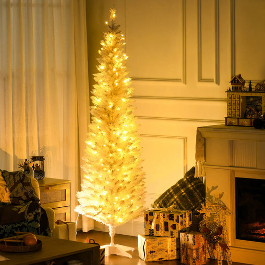 6' Pre Lit Artificial Pencil Christmas Tree, Warm White LED Lights, White Pencil Christmas Trees White Tree, Warm White LEDs at Gallery Canada