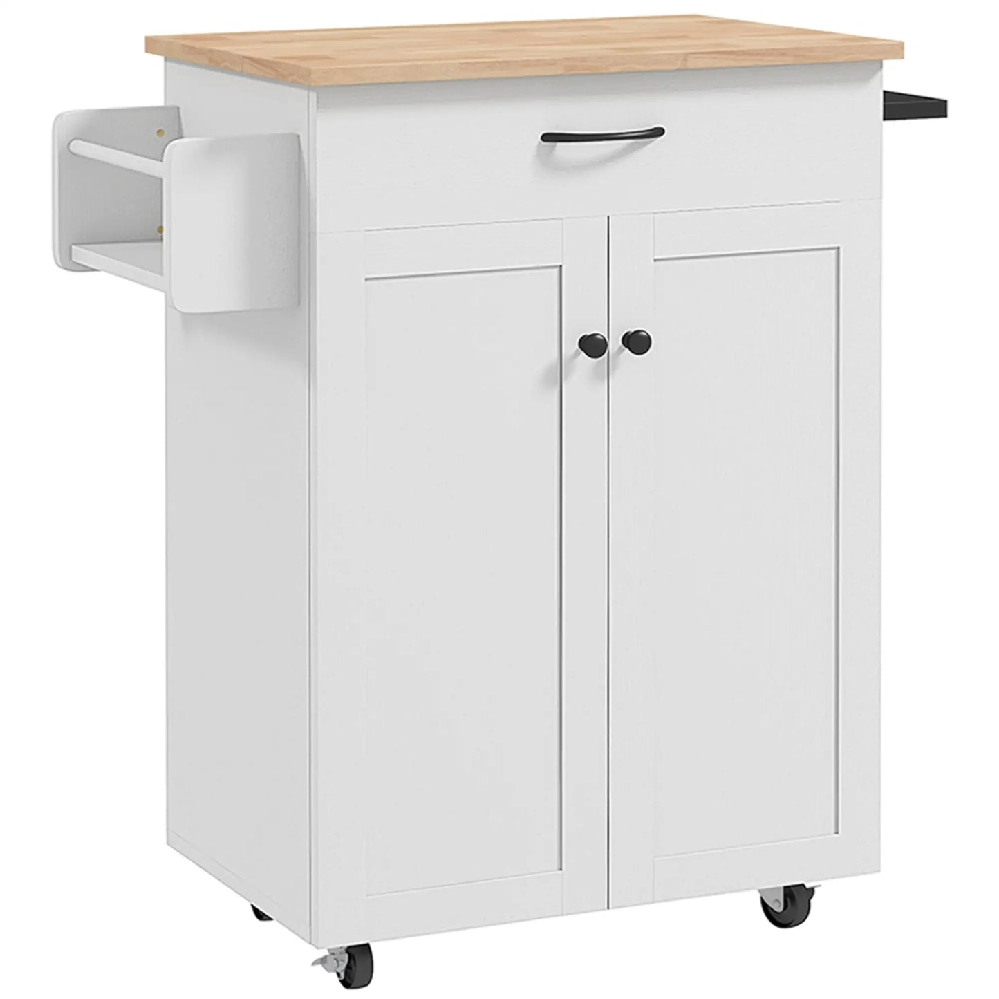 Modern Rolling Kitchen Island Cart, Natural Wood Top, Distressed White, White Kitchen Islands & Kitchen Carts at Gallery Canada