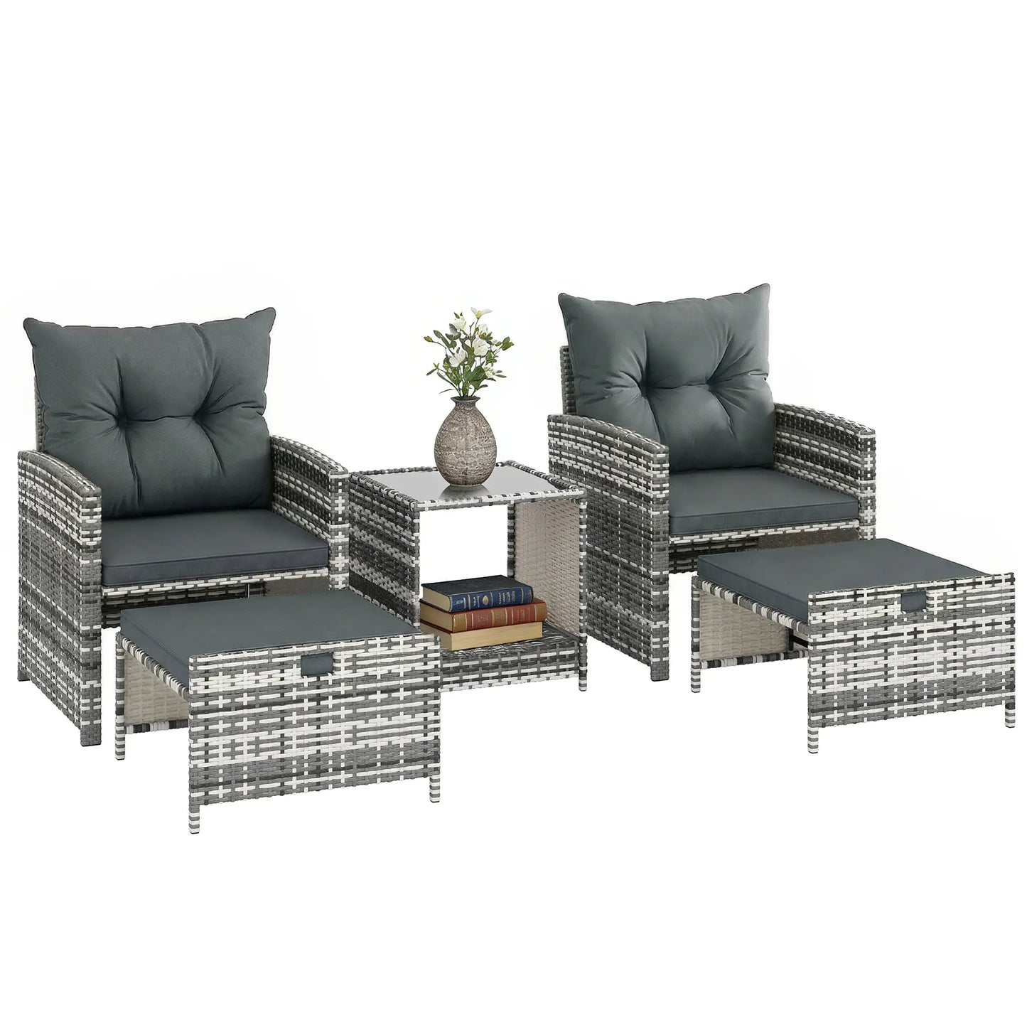 5 Piece Patio Furniture Set, Wicker Chairs, 2-Tier Glass Table, Grey/Dark Grey Patio Furniture Sets at Gallery Canada
