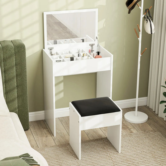 Modern Vanity Set, Makeup Table with Cushioned Stool, Flip Top Mirror, White Dressing & Vanity Tables White at Gallery Canada