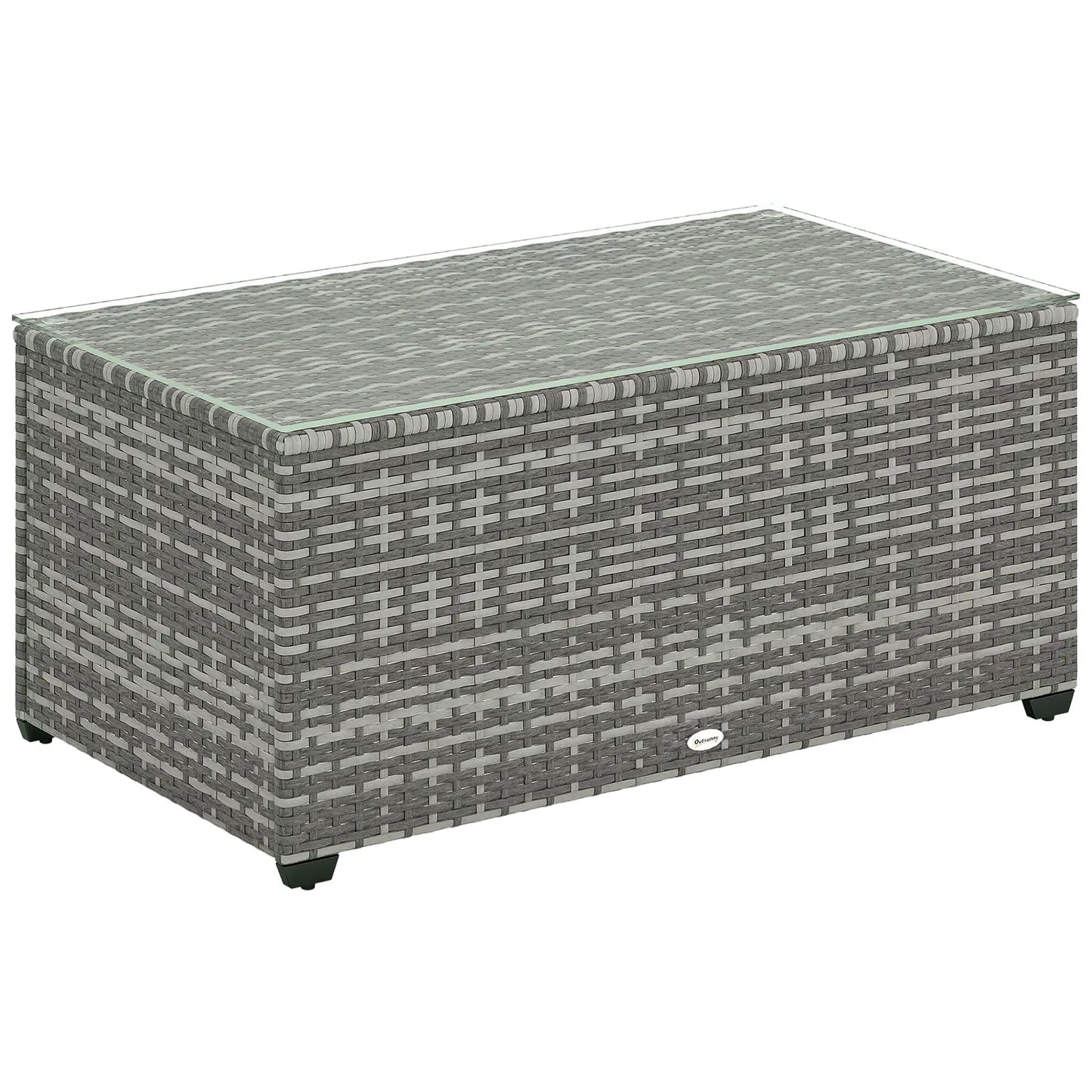 PE Wicker Outdoor Coffee Table, Rectangular Patio Table With Tempered Glass Top, Light Grey Patio Side Tables at Gallery Canada