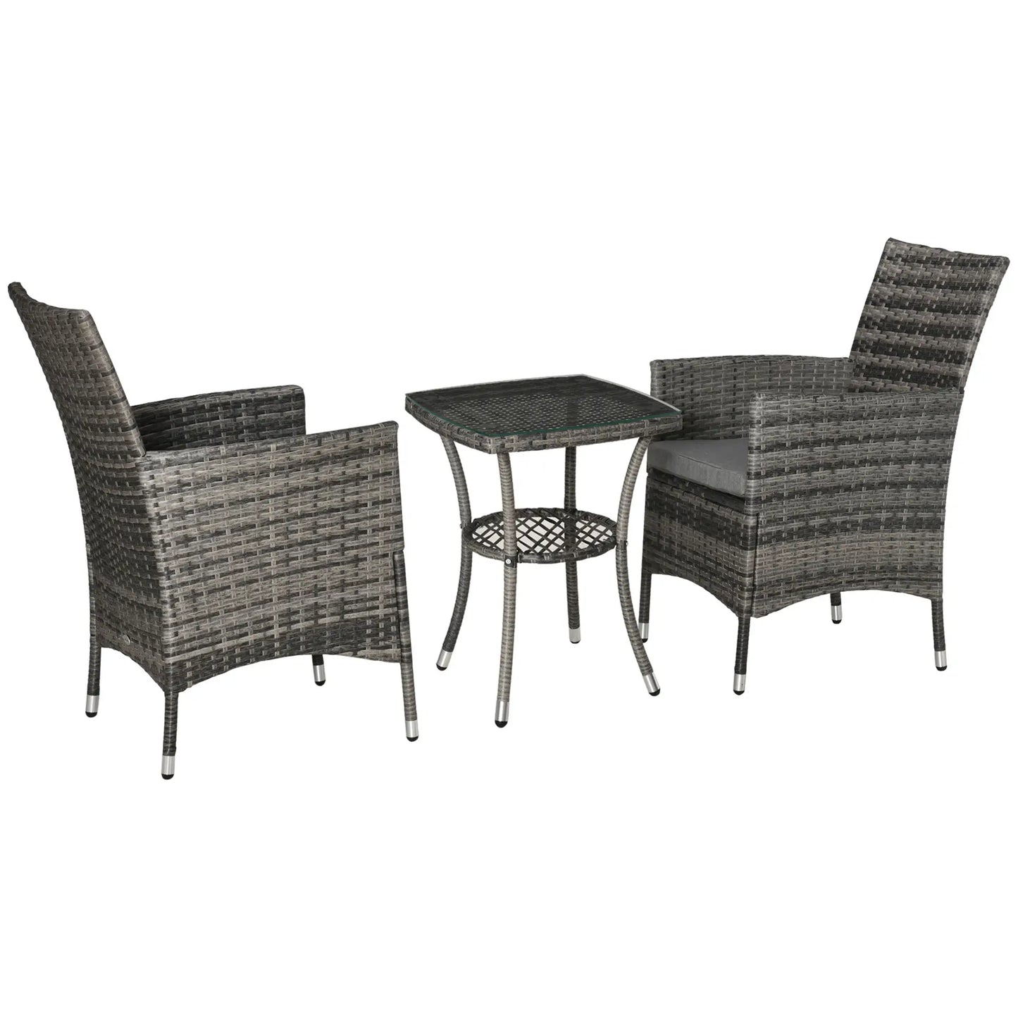 3 Pc Wicker Patio Set, Rattan Bistro with Glass Table, Mixed Grey, Grey Bistro Sets at Gallery Canada