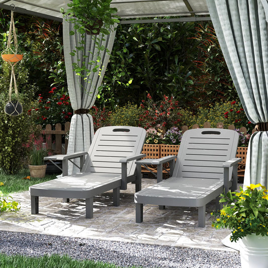 2 Tanning Chairs, 5 Position Adjustable, Foldable Side Table, Dark Grey Lounger Chairs Dark Grey at Gallery Canada
