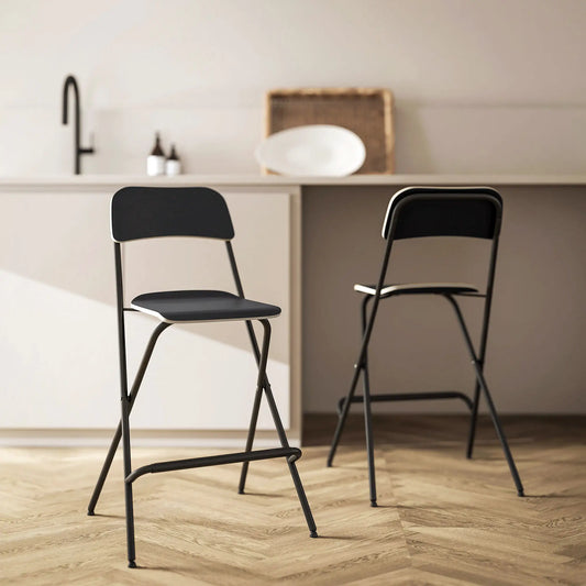 Folding Bar Stools Set of 2, Counter Height, Wooden Seat, Steel Frame, Black Bar Stools Black at Gallery Canada