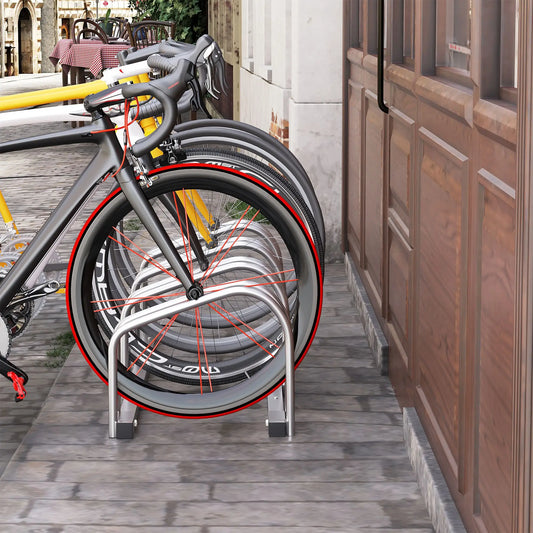 4-Bike Floor Parking Rack, Cycling Storage Stand, Garage Organizer, Silver Bike Parking Stands Silver at Gallery Canada