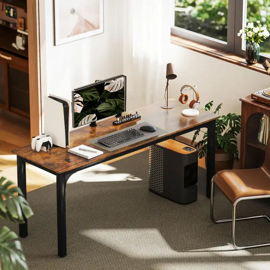 71" Computer Desk, Metal Legs, Rustic Brown Computer Desks Rustic Brown, Black at Gallery Canada