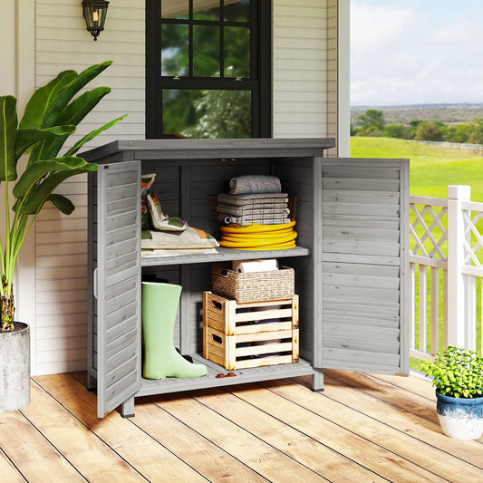 Wooden Garden Storage Shed, 2 Door, 34" x 18" x 38", Grey Sheds Grey at Gallery Canada