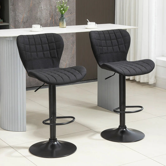 Adjustable Swivel Bar Stools Set of 2, Linen Fabric, Wide Seat, Black Bar Stools Black at Gallery Canada