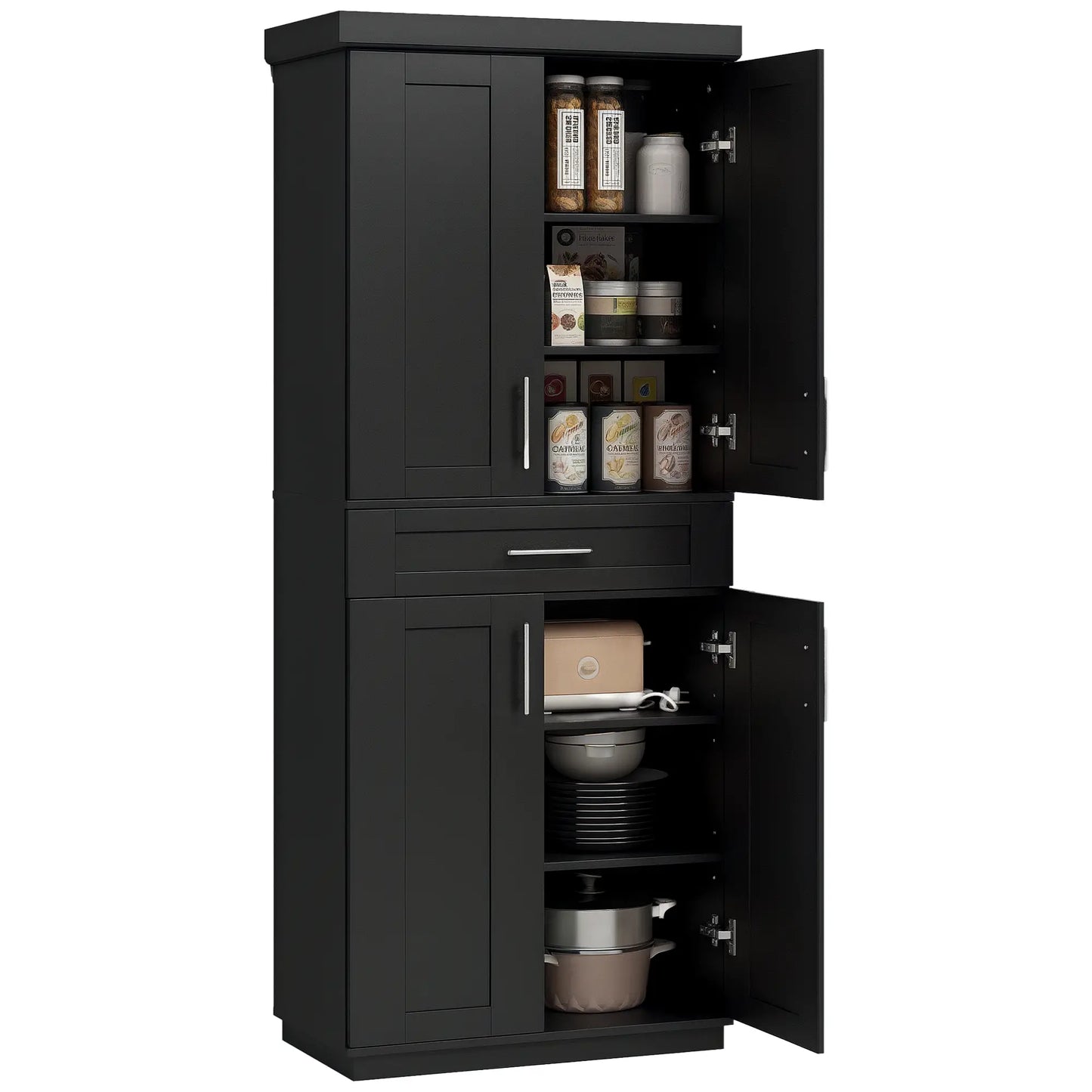 72 Storage Cabinet, 4 Doors, Drawer, 3 Adjustable Shelves, Black Kitchen Pantry Cabinets at Gallery Canada