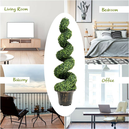 4 Feet Artificial Boxwood Spiral Green Leaves Tree, Green