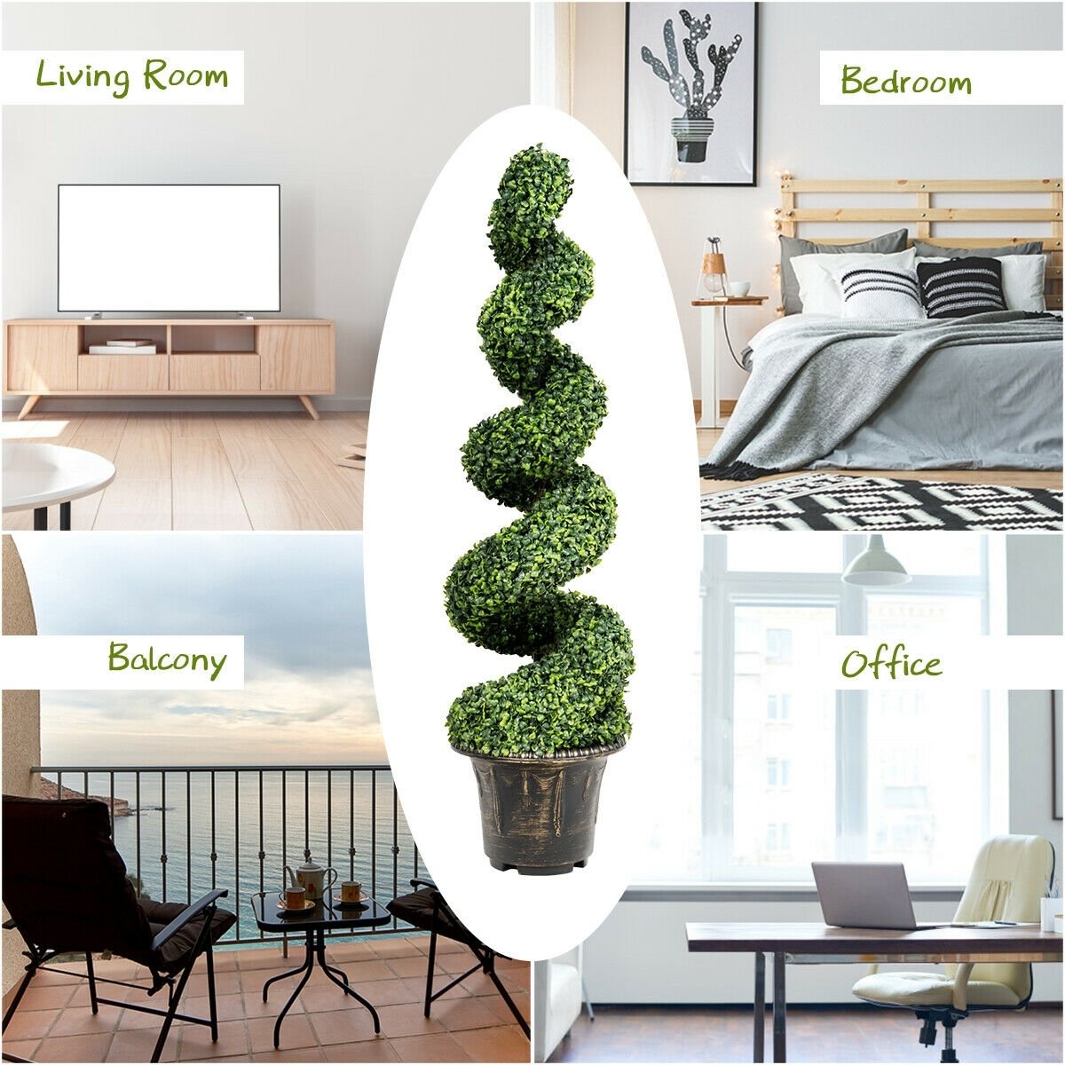 4 Feet Artificial Boxwood Spiral Green Leaves Tree, Green at Gallery Canada