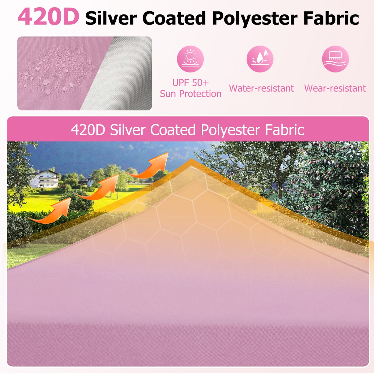 9.5 x 9.5 Feet Pop Up Canopy Tent, Adjustable Height, Pink Canopies at Gallery Canada