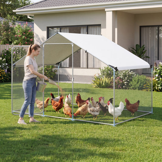 9.8 x 6.7 Feet Large Metal Chicken Coop with Waterproof Cover Chicken Coops Sliver at Gallery Canada
