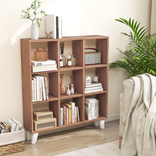9-Cube Bookcase with 6 Removable Shelves and Raised Support Feet, Brown Bookcases Brown at Gallery Canada