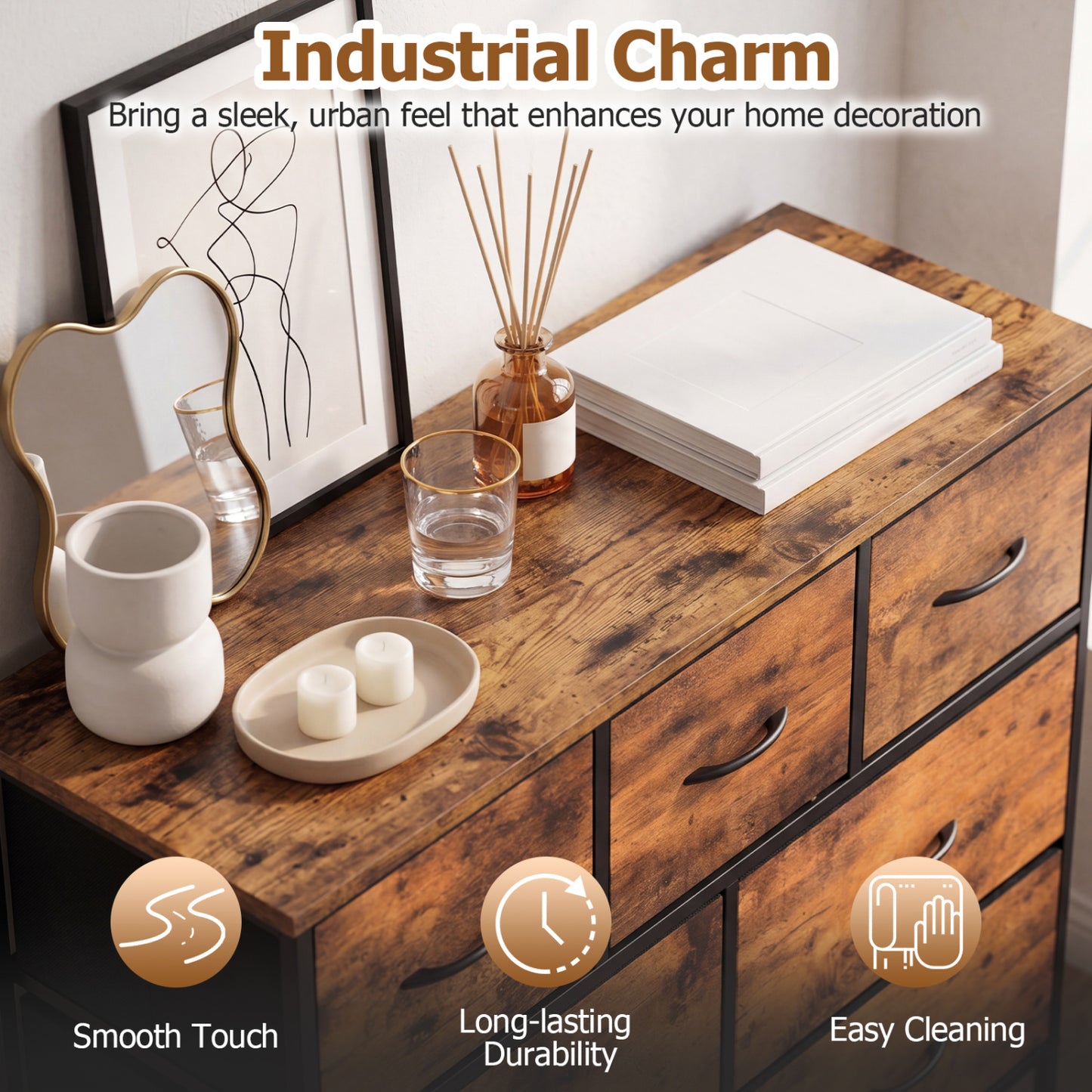 9-Drawer Fabric Dresser, Wooden Top, Rustic Brown Dressers & Chests at Gallery Canada
