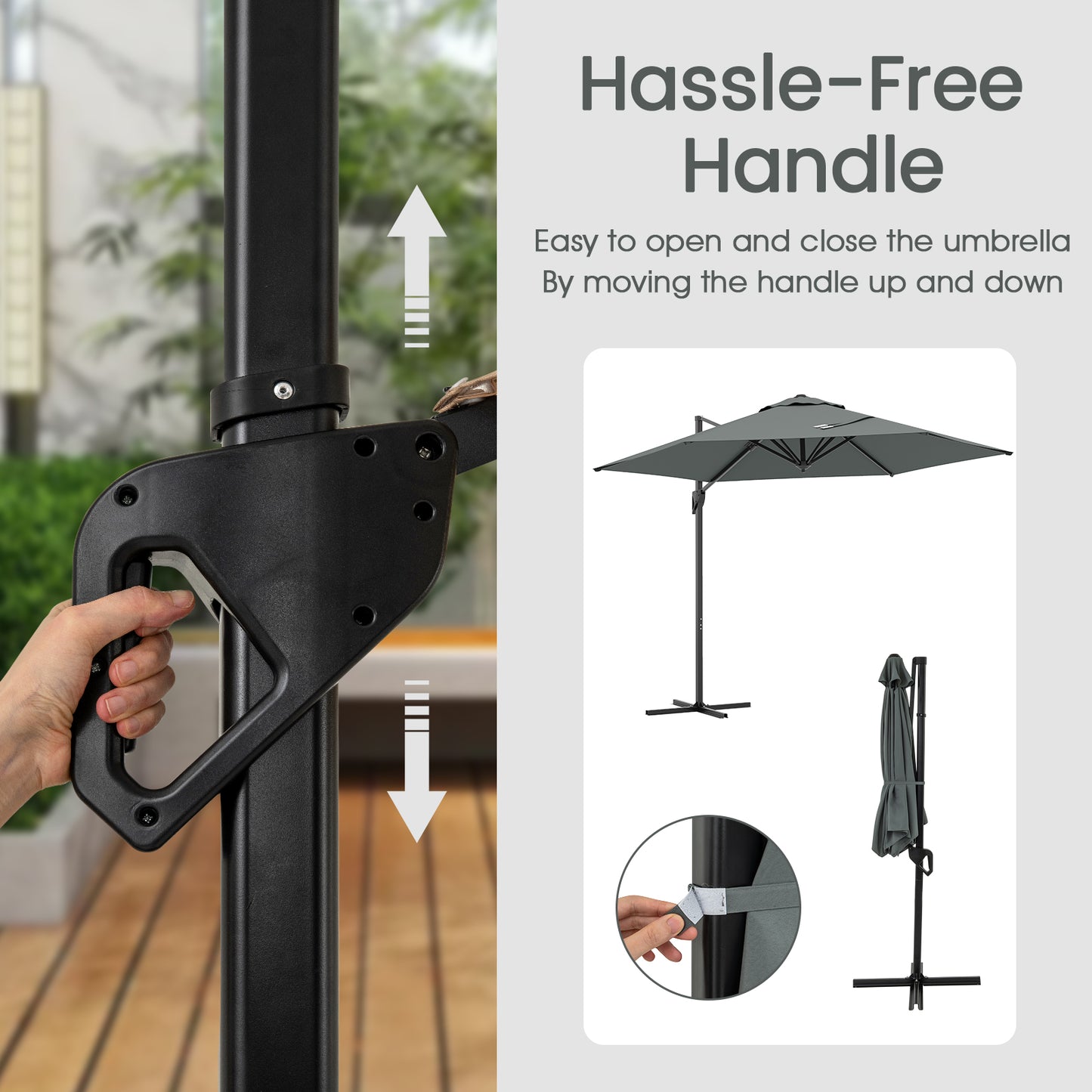 9 FT Cantilever Patio Umbrella, Vented Top, Sun-Protective Canopy, Gray Outdoor Umbrellas at Gallery Canada