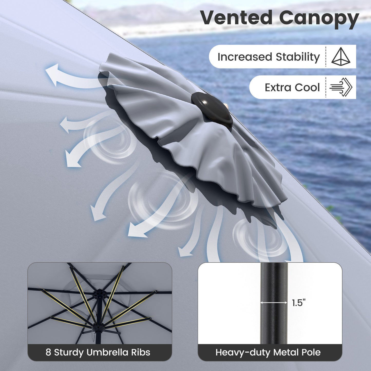 9 FT Outdoor Patio Table Umbrella, Push Button Tilt Crank Lift, Gray Outdoor Umbrellas at Gallery Canada
