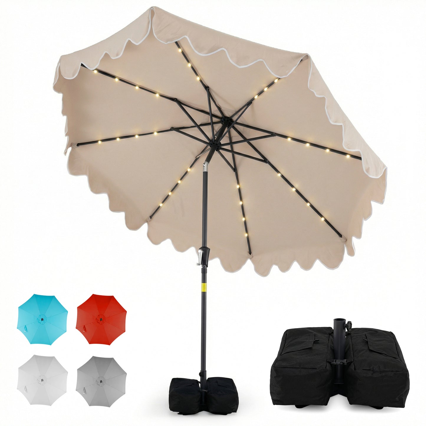 9 FT Outdoor Patio Umbrella, Solar LED Lights, Weighted Base, Brown Outdoor Umbrellas at Gallery Canada