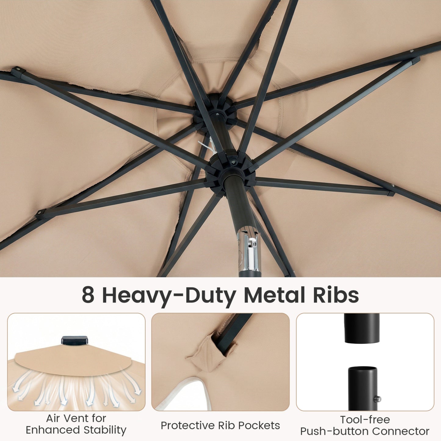 9 FT Outdoor Patio Umbrella, Solar LED Lights, Weighted Base, Brown Outdoor Umbrellas at Gallery Canada