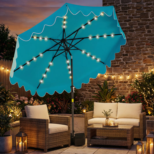 9 FT Outdoor Patio Umbrella, Solar LED Lights, Weighted Base, Turquoise Outdoor Umbrellas Turquoise at Gallery Canada